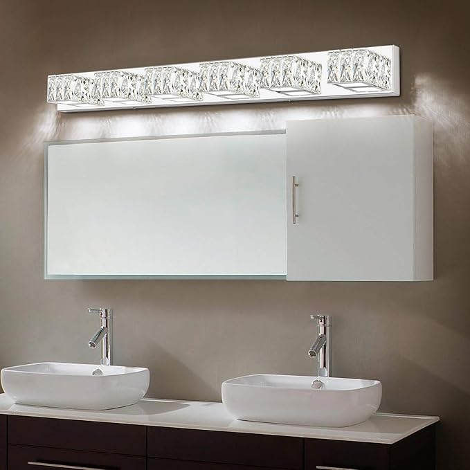 ZUZITO Modern Bathroom Light Fixtures - LED Crystal Vanity Lights Over Mirror - Chrome 6 Lights Bathroom Wall Light Cool White Light 6000K