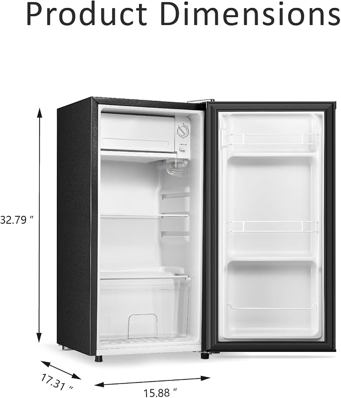 Seaoola Mini Fridge with Freezer, Single Door 3.1 Cu.Ft, Compact Mini Refrigerator, LED Light, Adjustable Thermostat, Removable Glass Shelves, Small Refrigerator for Dorm/Office/Bedroom(Black) (Black)
