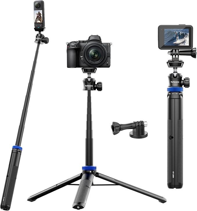 Kaitezenz Selfie Stick Tripod for Gopro Camera, Portable Lightweight Camera