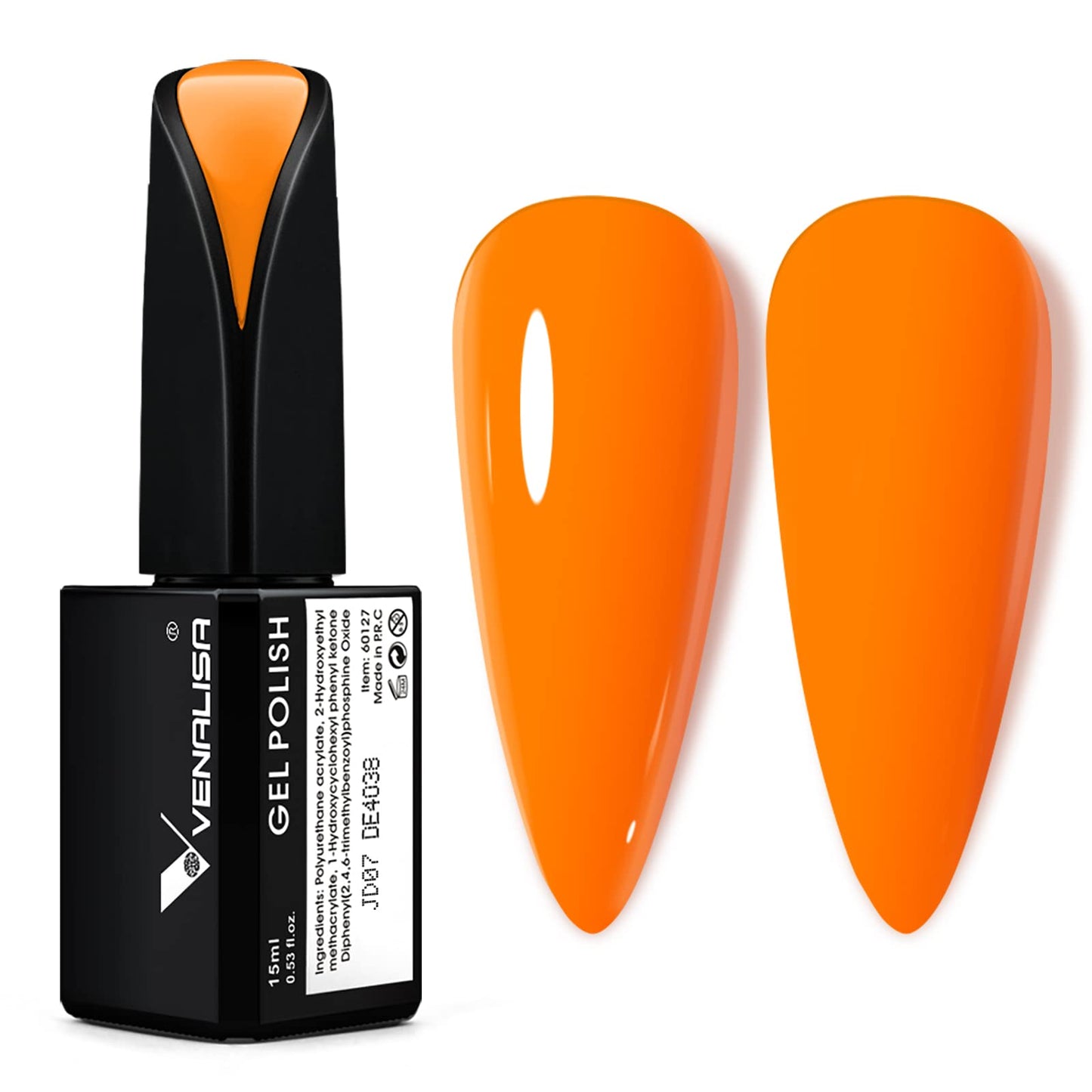 Venalisa 15Ml Orange Gel Nail Polish, Neon Orange Gel Polish Lively Color Soak Off Uv Led Nail Gel Polish Nail Art Starter Manic