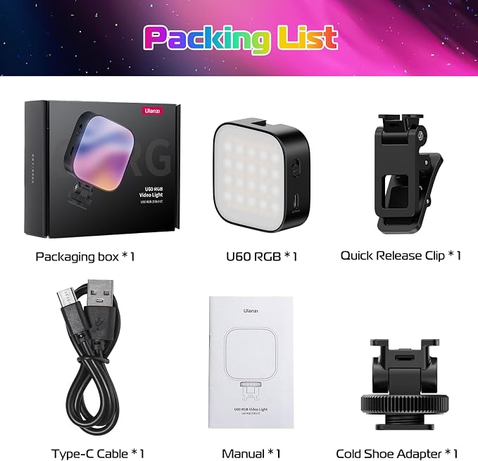 ULANZI U60 RGB Video Lights Black LED Camera Light 360° Full Color Portable