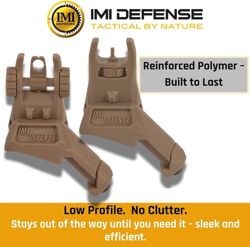 IMI Defense TFS Flip-Up Iron Sights - Polymer Backup Sight Set with Dual Aperture & 45-Degree Offset (FDE)