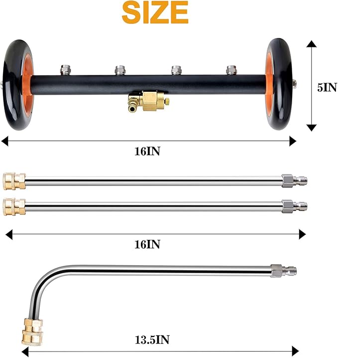 EVEAGE 2-in-1 Undercarriage Pressure Washer Attachment, 16" Pressure Washer Water Broom, 3 Extension Wands Wash Mitt, Reversible Undercarriage Cleaner, 4000 PSI