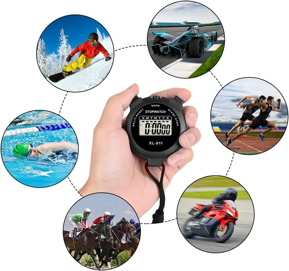 Vicloon Digital Sports Timer - Large Display Stopwatch with Single Lap Split & Alarm | Black