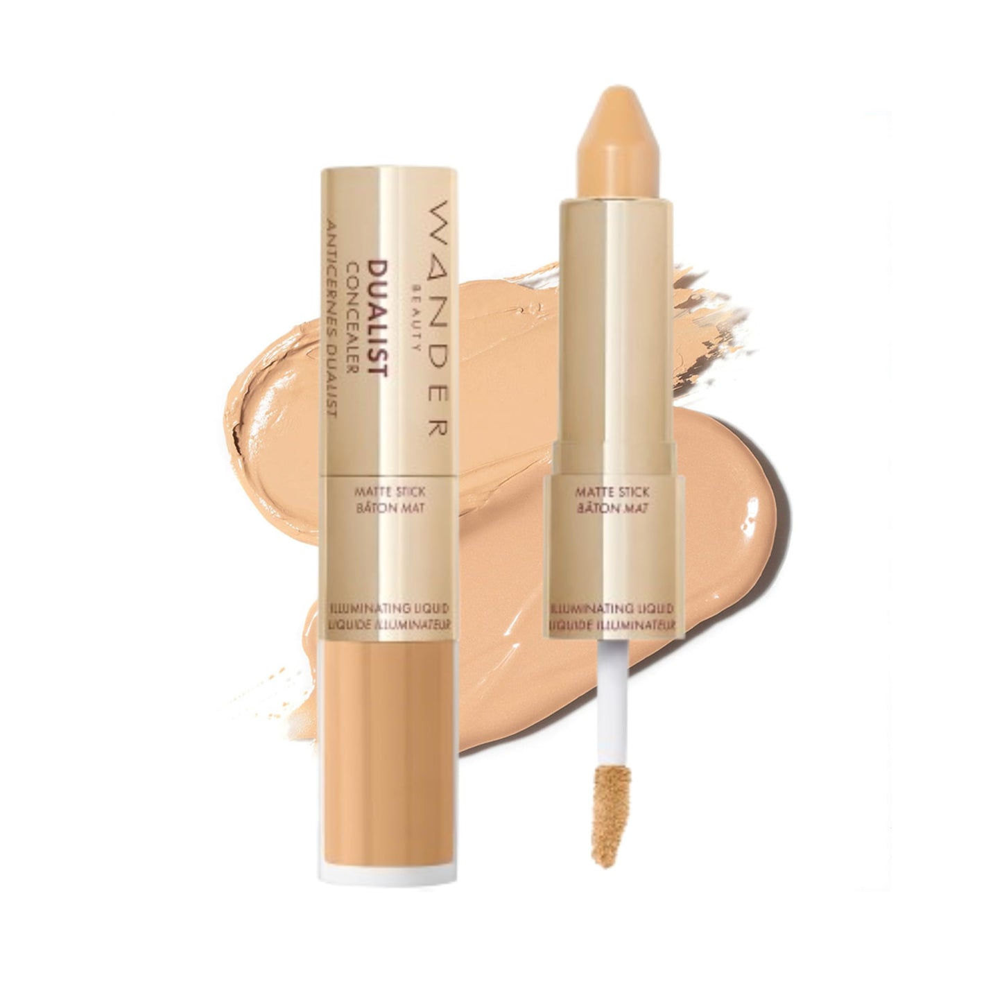 Wander Beauty Dualist Matte And Illuminating Concealer Makeup - Medium - Dual-Ended Matte Concealer Stick + Liquid Concealer - F