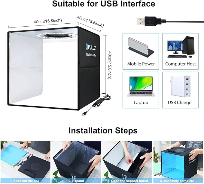 Photo Box 16" x 16" Quick Install Foldable Portable Studio Kit