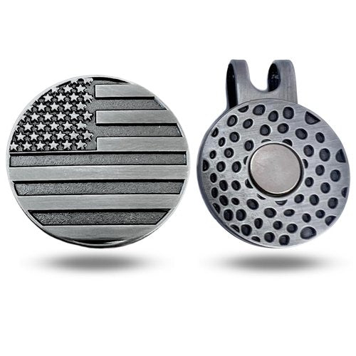 Full Metal Markers American Flag Unique Magnetic Metal Golf Ball Marker Accessory with Hat Clip for Men and Women (Nickel)
