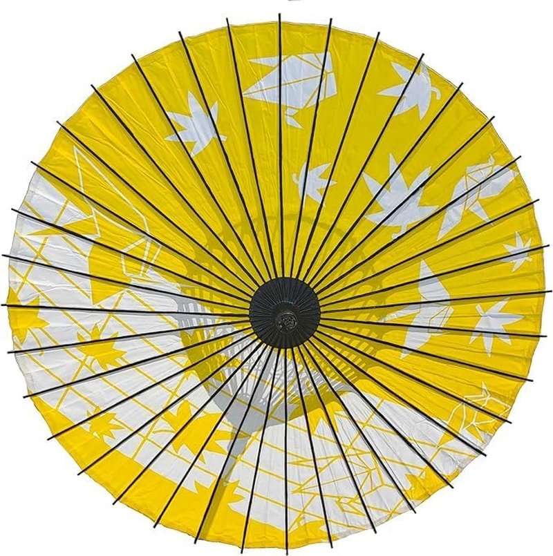 山本竹細工屋 (YAMAMOTOTAKIZAYIKUYA) Japanese Style Folding Umbrella with Handle for Dancing or Photography Yellow Folded Crane