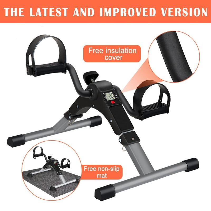 TABEKE Under Desk Bike Pedal Exerciser, Fully Assembled Folding Pedal Exerciser for Arm and Leg Workout, Portable Sitting Desk Cycle with LCD Screen Displays (Grey)