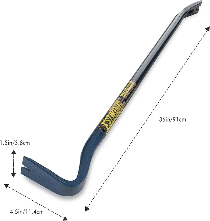 ESTWING Gooseneck Wrecking Bar PRO - 36" USA Made Pry Bar with Angled Chisel End & Forged Steel Construction - EWB-36PS