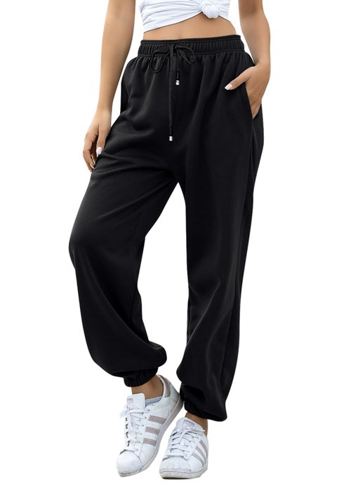 Gym Exercise Athletic Baggy Lounge Sweatpants Drawstring Cotton High Waisted Womens Sweat Pants Sports Hiking Trendy Workout Women Sweatpants Joggers Golf Yoga Pants Trousers With Pockets Black M