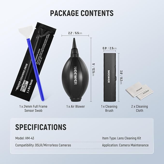 NEEWER 5 in 1 Camera Lens Cleaning Kit, 1x Lens Brush Pen + 1x Air Blower + 1x