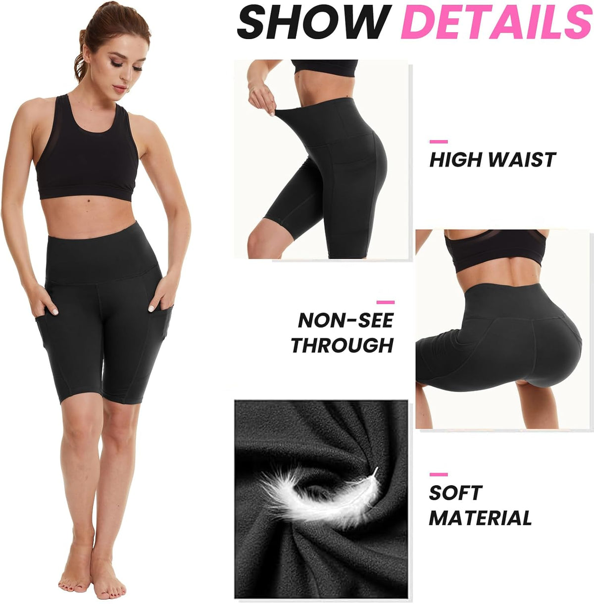 Skiennix Biker Shorts for Women - 3 Pack of 8" Black High Waisted Tummy Control for Gym & Yoga