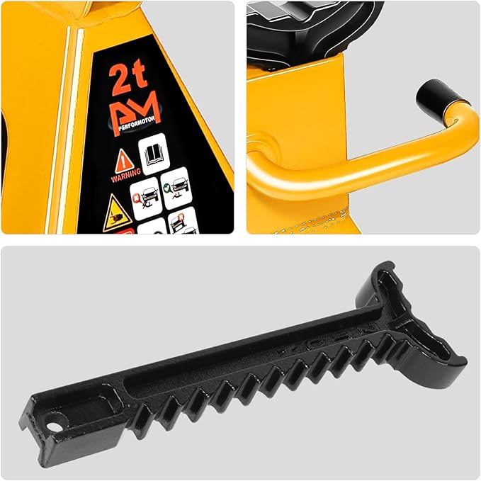 PM PERFORMOTOR Low Profile Hydraulic Trolley Service/Floor Jack Combo with 2 Ratchet Jack Stands, 2 Ton (4000 lbs) Capacity, Orange,PM-TOL-FJ3P-OG