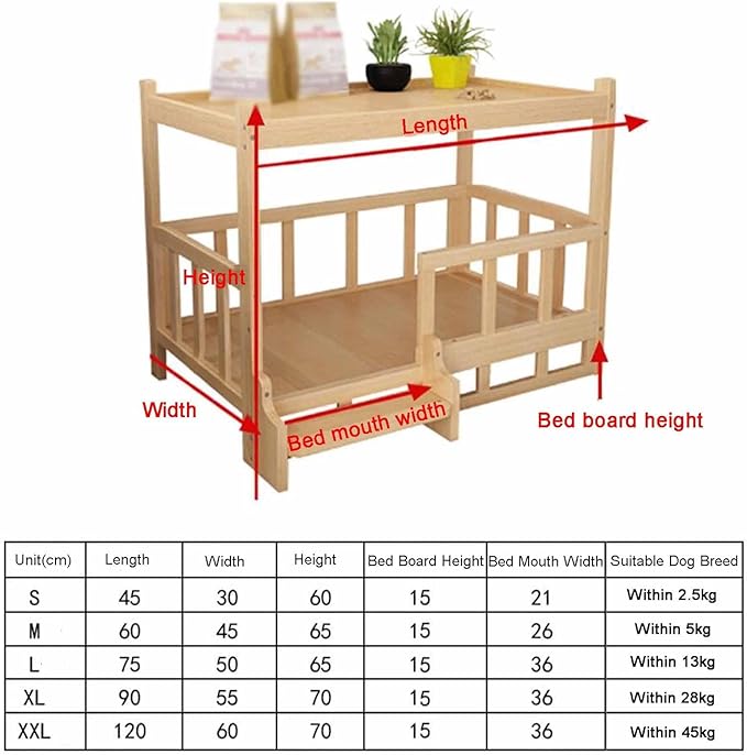 XPLKQXE Dog Bed Wood Platform, Elevated Pet Cushion Bed, Animal Couch with Mattress, Dog Beds & Furniture Rest Cot, Portable Fence Bed Pet Up to 45kg/100lbs(Color:Woody,Size:75x50x65cm)