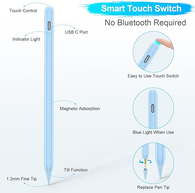 Stylus Pen for iPad A16/10th/9th Generation, 10Mins Fast Charge for Apple
