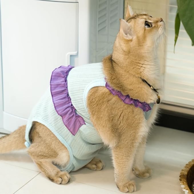 Cat Recovery Suit,Kitten Onesie After Surgery,E-Collar Alternative for Abdominal Wound and Skin Diseases,Soft Breathable Bodysuit After Spay(Blue-s)