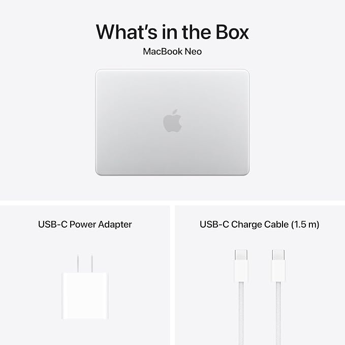 Apple 2026 MacBook Neo 13-inch Laptop with A18 Pro chip: Built for AI and Apple Intelligence, Liquid Retina Display, 8GB Unified Memory, 256GB SSD Storage; Silver with AppleCare+ (3 years)