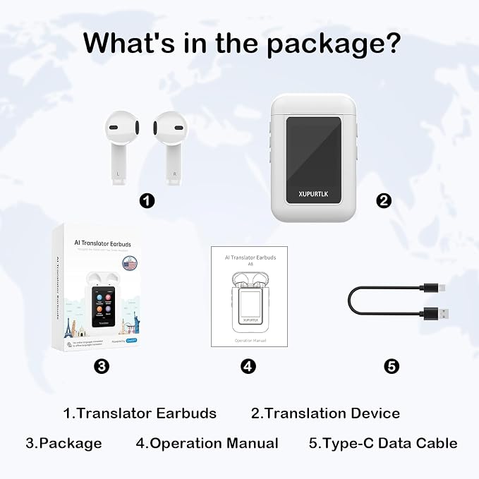 Xupurtlk AI Translation Earbuds Real Time, 120 Offline Packages Audifonos