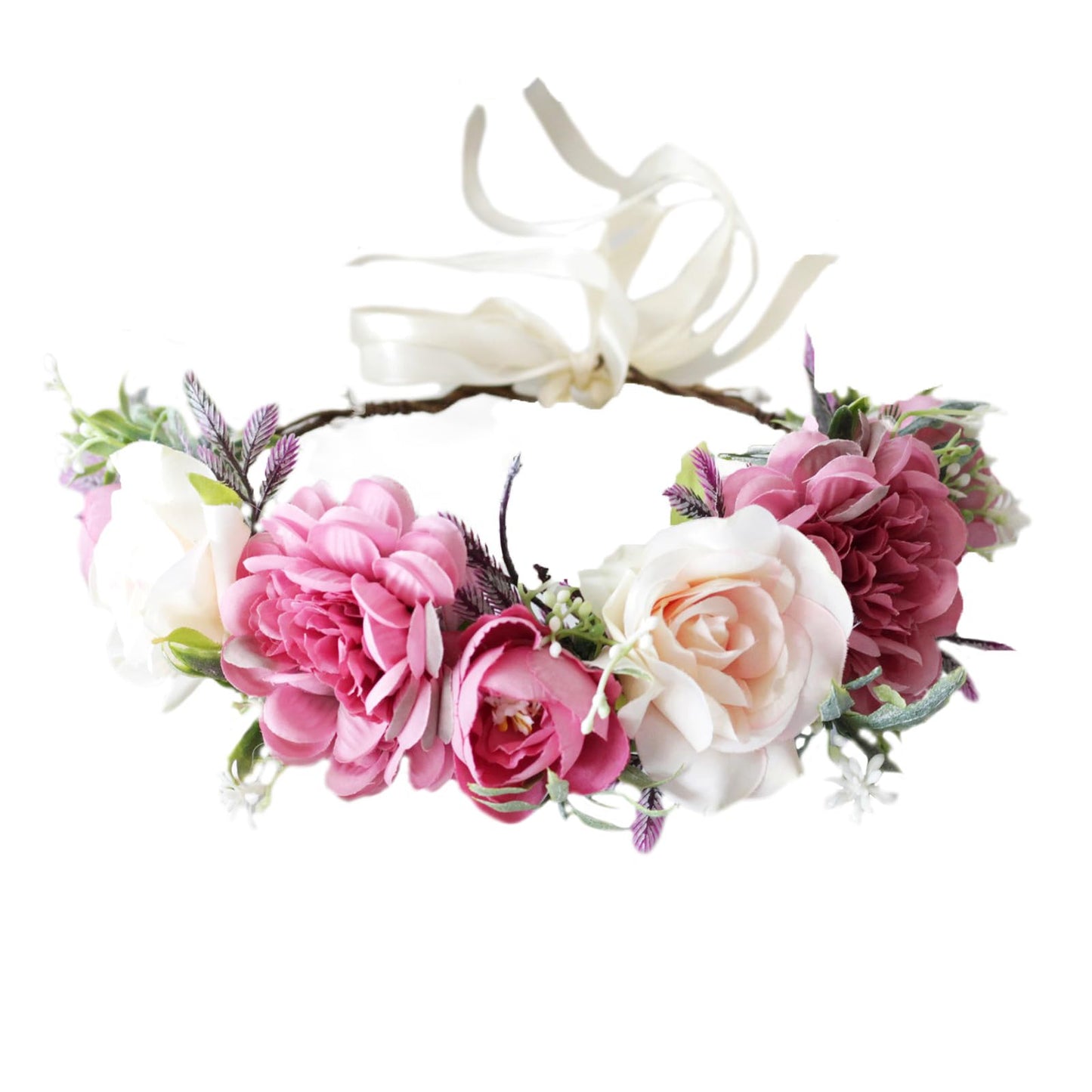 Vivivalue Women Flower Crown Wedding Flower Headband Hair Wreath Floral Headpiece Halo Party Prom Photos