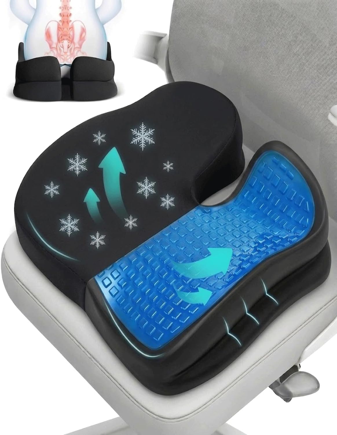 Seat Cushions for Office Chairs Wheelchair Cushion for Long Sitting Back Pain,Memory Foam Seat Car Computer Desk Chair Cushion,Coccyx Cushion for Tailbone Pain Relief Cushion Office Chair Black Blue