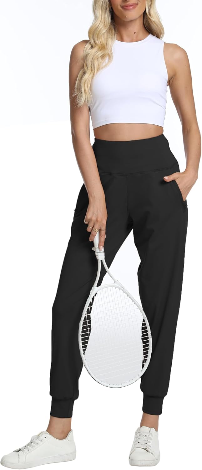 Rrosseyz Joggers for Women - Lightweight High-Waisted Athletic Pants with Zipper Pockets | Perfect for Travel & Workouts