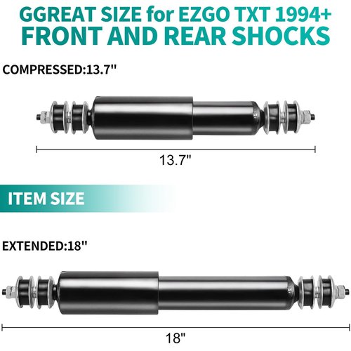 EZGO TXT Shocks 1994-up EZGO Golf Cart Front and Rear Shock Absorbers Set Fit for Gas and Electric Medalist EZGO TXT Golf Carts Replaces OEM #70248-G01, 76418-G01, 70324-G01,Nivel Part #5006