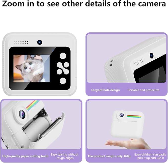 Kids Camera Instant Print with Color Printing Paper and Protective Case 32GB