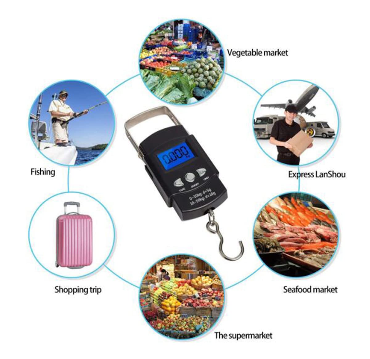 TXY Portable LCD Fish Scale - 50kg/110lb Capacity with 1m Ruler Tape for Accurate Weighing