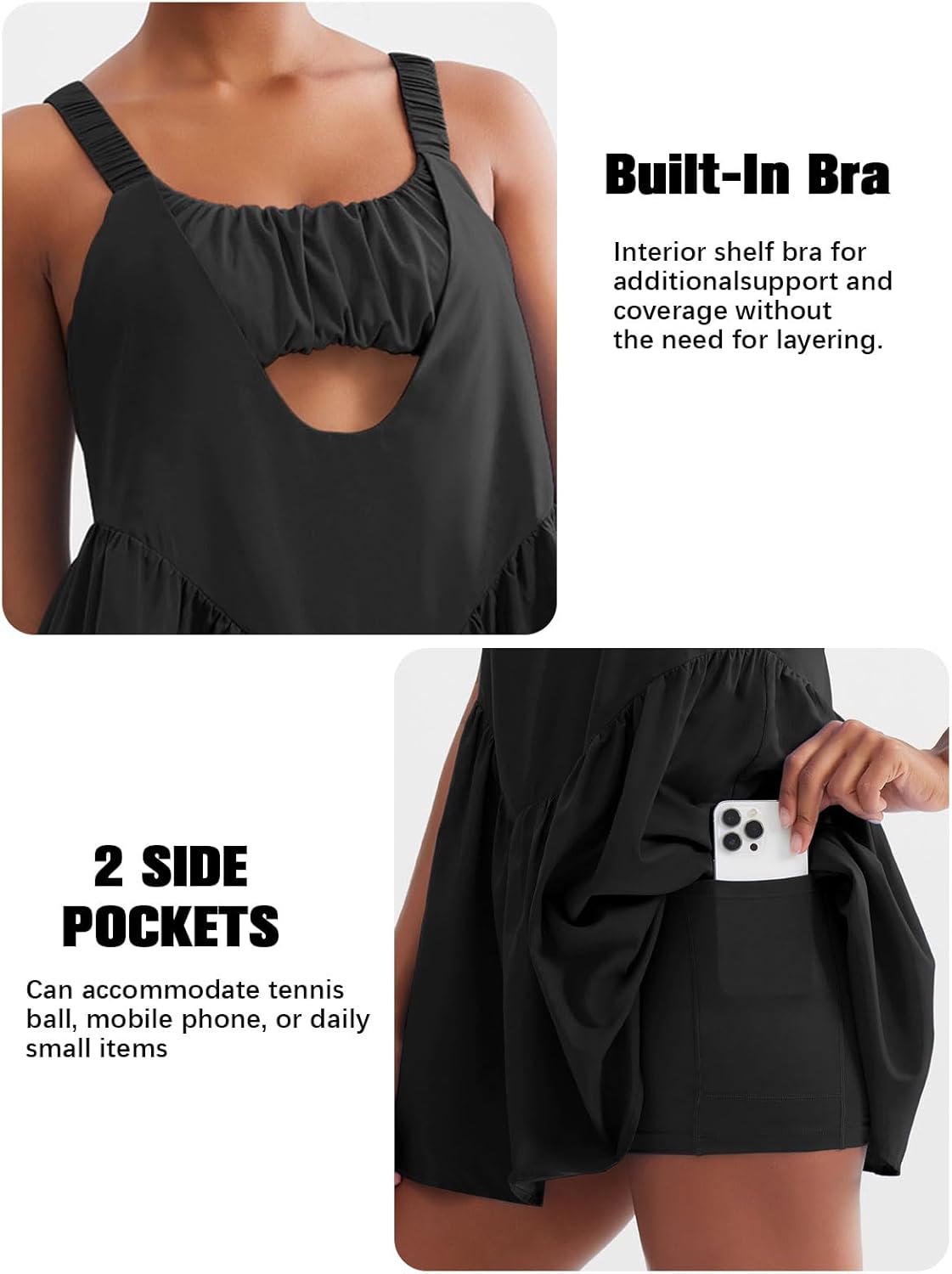 Sexyasasii Tennis Dress for Women - Built-In Shorts & Bra | Sleeveless Casual Golf Dress with Pockets