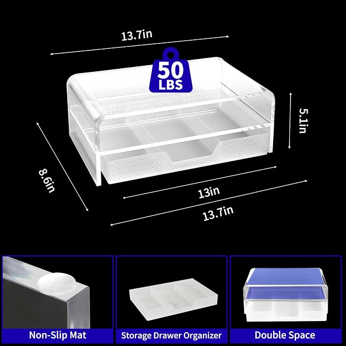 OPNICE Acrylic Clear Desk Organizers and Accessories, 2-Tier Computer Monitor