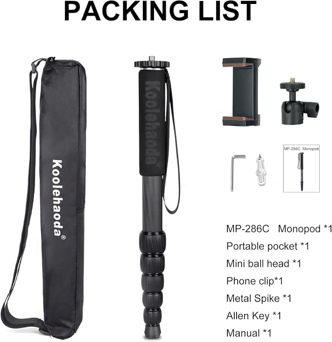Koolehaoda MP286C Carbon Fiber Camera Monopod, 6-Section Portable |
