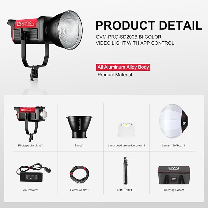 GVM 200W LED Video Light with Lantern Softbox, SD200B Continuous Lighting Kit