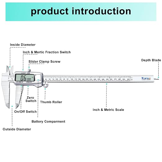 Kynup Digital Caliper 12inch, Caliper Measuring Tool, Micrometer Caliper
