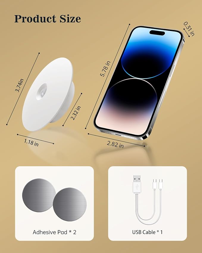 Yiliaw Motion Sensor Night Light, Rechargeable Nightlight Indoor, Warm White with Wireless Magnetic Mount, Adjustable Brightness & 3 Color Temps for Hallway, Stairway, Bathroom, Closet (2 Pack)