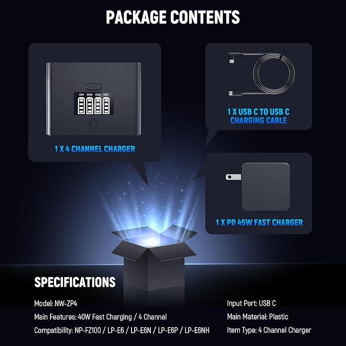 NEEWER NW-ZP4 2in1 Four Channel USB Camera Battery Charger