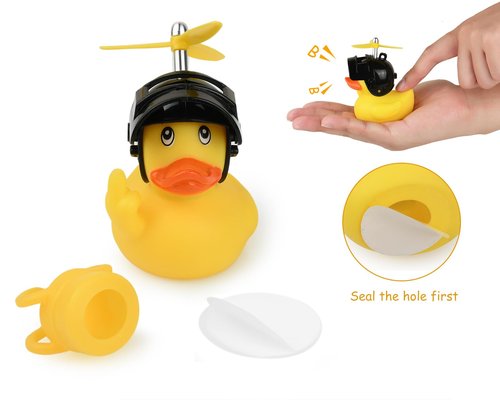 DS. DISTINCTIVE STYLE Middle Finger Rubber Duck Yellow Rubber Duck with Propeller Helmet 2.75 Inch Funny Car Ornaments Duck for Car Dashboard Decoration, Bike Bell,Computer Monitor Decor (Black)