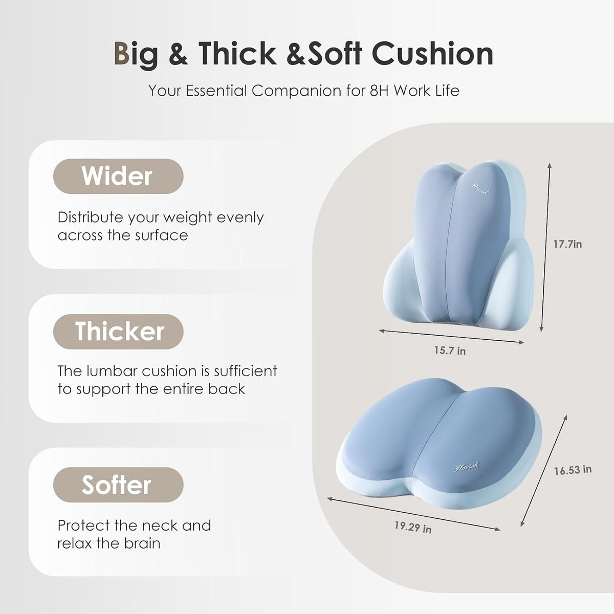 FLORICH Car Seat Cushion and Back Support for Car Ultrathick Memory Foam Office Chair Cushions with Lumbar Support Pillow for Sciatica & Back & Tailbone Pain Relief (Blue)