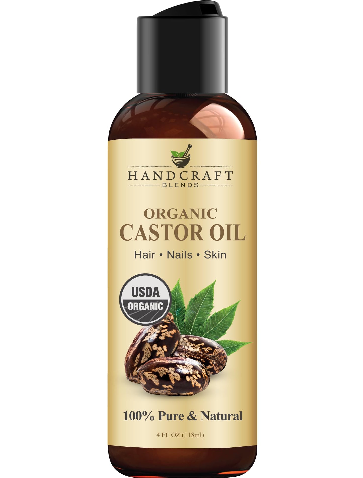 Handcraft Blends Organic Castor Oil - 4 Fl Oz - 100% Pure And Natural - Premium Grade Oil For Hair Growth, Eyelashes And Eyebrow