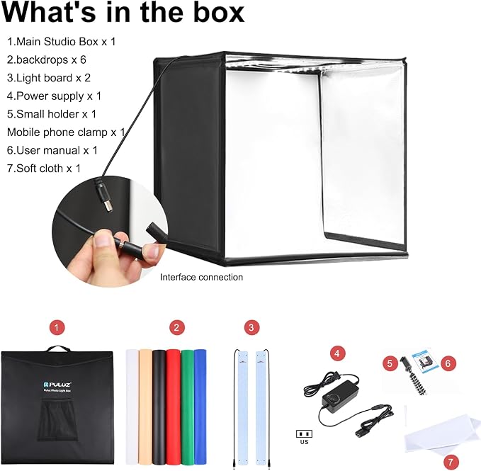 PULUZ 24x24 Inch Photo Studio Light Box, Dimmable 136 LED Beads CRI≥95 Foldable