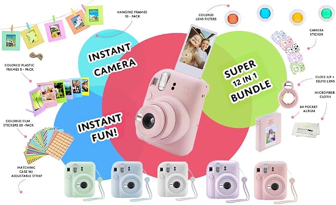Fujifilm Instax Mini 12 Instant Camera + 60 Photo Prints + Quality Photo Value