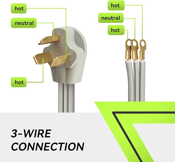 RVMATE 3 Prong SRDT Dryer Cord 5 Feet, 30 Amp Appliance Power Cord (NEMA 10-30P to 3-Wire), 3 Wires with O Ring Terminal Connectors, 100% Copper Wire, ETL Listed.