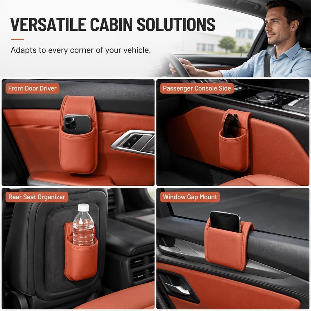 Leather Car Door Cup Holder, 2027 New Cup Holder for Car,Orange