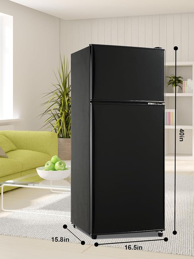 Refrigerator with Freezer 3.8 Cu.Ft Top-Freezer Compact Refrigerator Black | 7 Level Adjustable Thermostat Control, 2 Door, Lock Fresh, Energy Saving