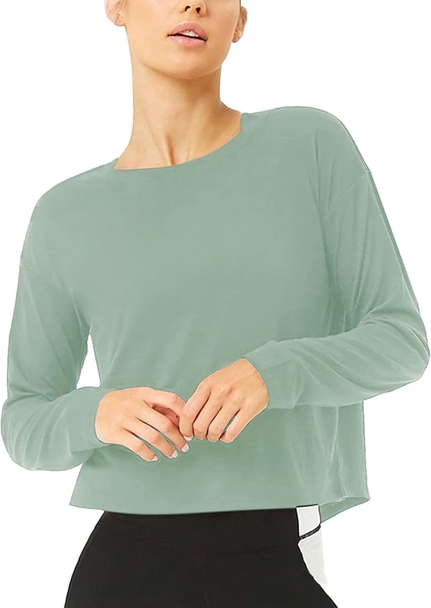 Bestisun Long Sleeve Workout Shirts Yoga Dance Tops Open Back Athletic Clothes for Women