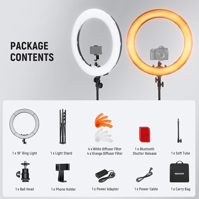 NEEWER Ring Light 18inch Kit: 55W 5600K Professional LED