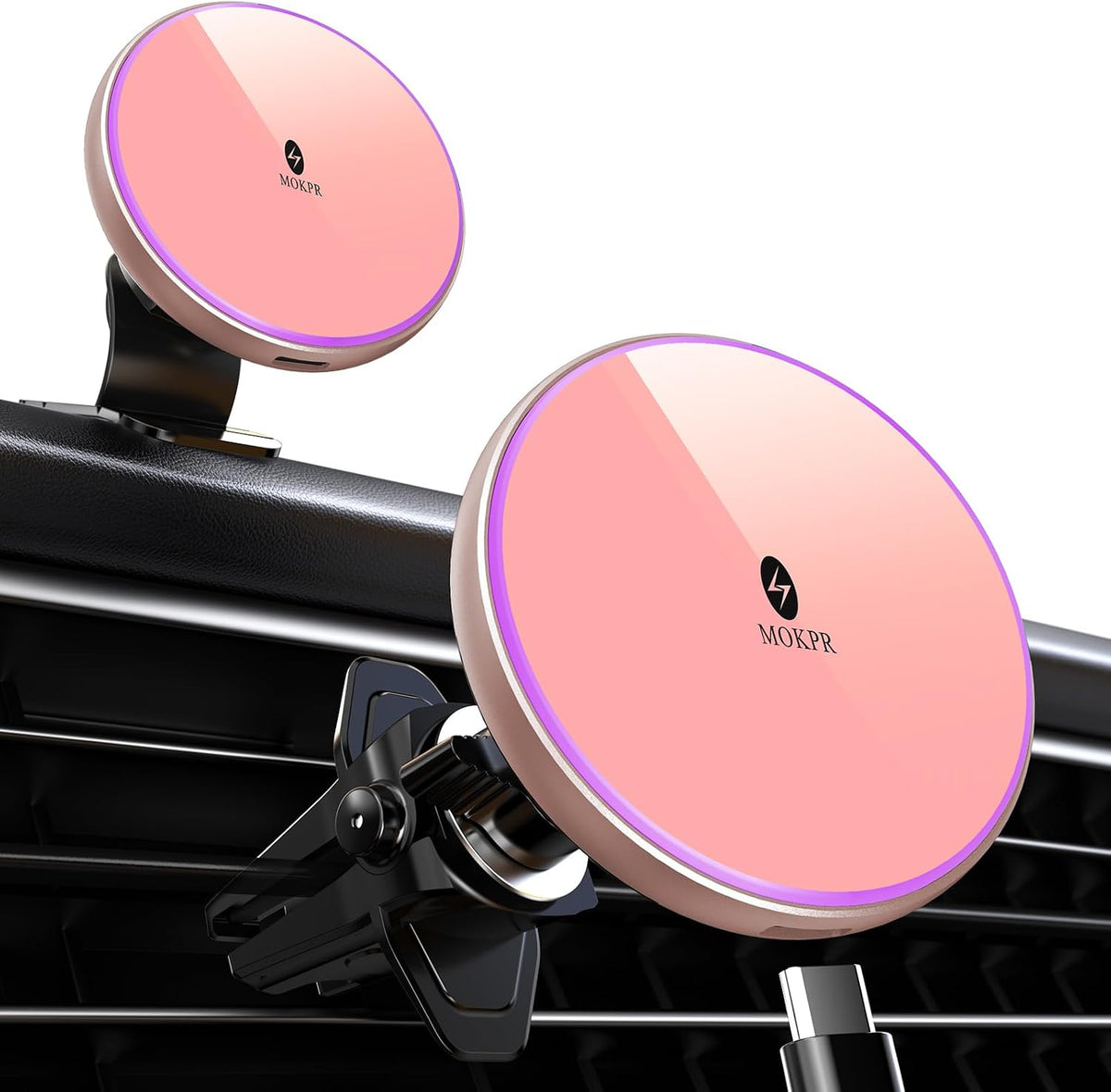 for Magsafe Car Mount Charger 15W LED RGB Car Phone Holder for Dash Vent