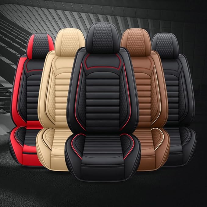 Leather Car Seat Covers for Volkswagen Golf Alltrack 2017-2019,Car Seat Covers Full Set,Seat Covers with Safety,Waterproof Seat Cover Compatible Airbag(5pcs Beige Standard)