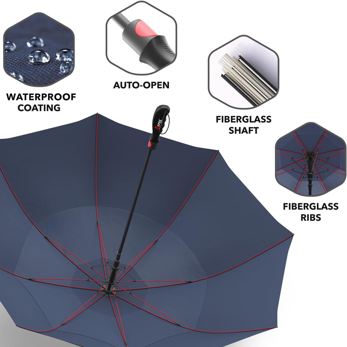 Repel Umbrella | Extra Large Windproof Golf Umbrella - 60" Wide Vented Canopy for 2 People