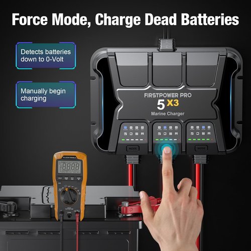 3 Bank Marine Battery Charger - 15A Waterproof Onboard Charger for SLA/AGM & Lithium Batteries